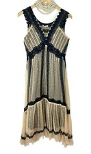 Nataya Beige Black Downton Abbey Dress S Formal Lace tea Party Knee length NWT