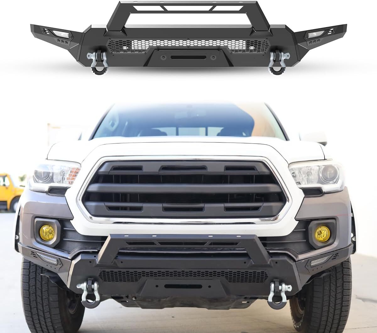 Steel Front Bumper For 2016-2023 Toyota Tacoma w/Turn Signal Light+D-Rings Black