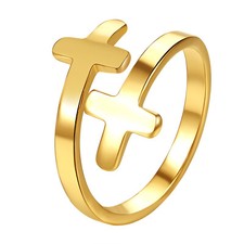 Women Men Gold Plated Stainless Steel Cross Faith Open Ring Band Size 6-10