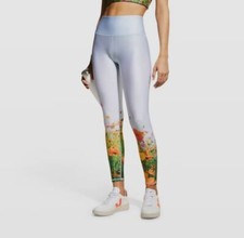  100 Terez Women's White Wildflower Hi-Shine Active Leggings Size XXS