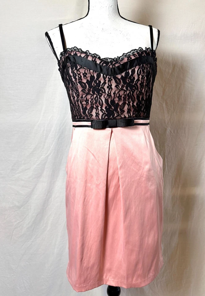 Vestido Vintage Años 80 City Triangles Wm Talla 11 Rosa Negro Encaje Correa Baile de graduación Salir Foto 2 de 4