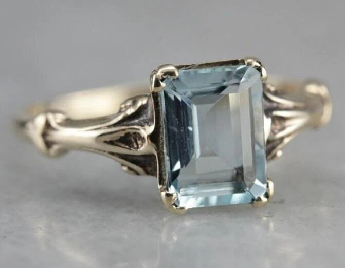 Size 6 10 Vintage Silver plated Aquamarine Gem Engagement Wedding