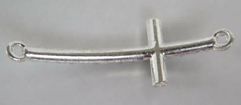 Cross Connector Faux Black Pearls on Silver Toned Metal Cross Connector 1pc - Image 3 of 4