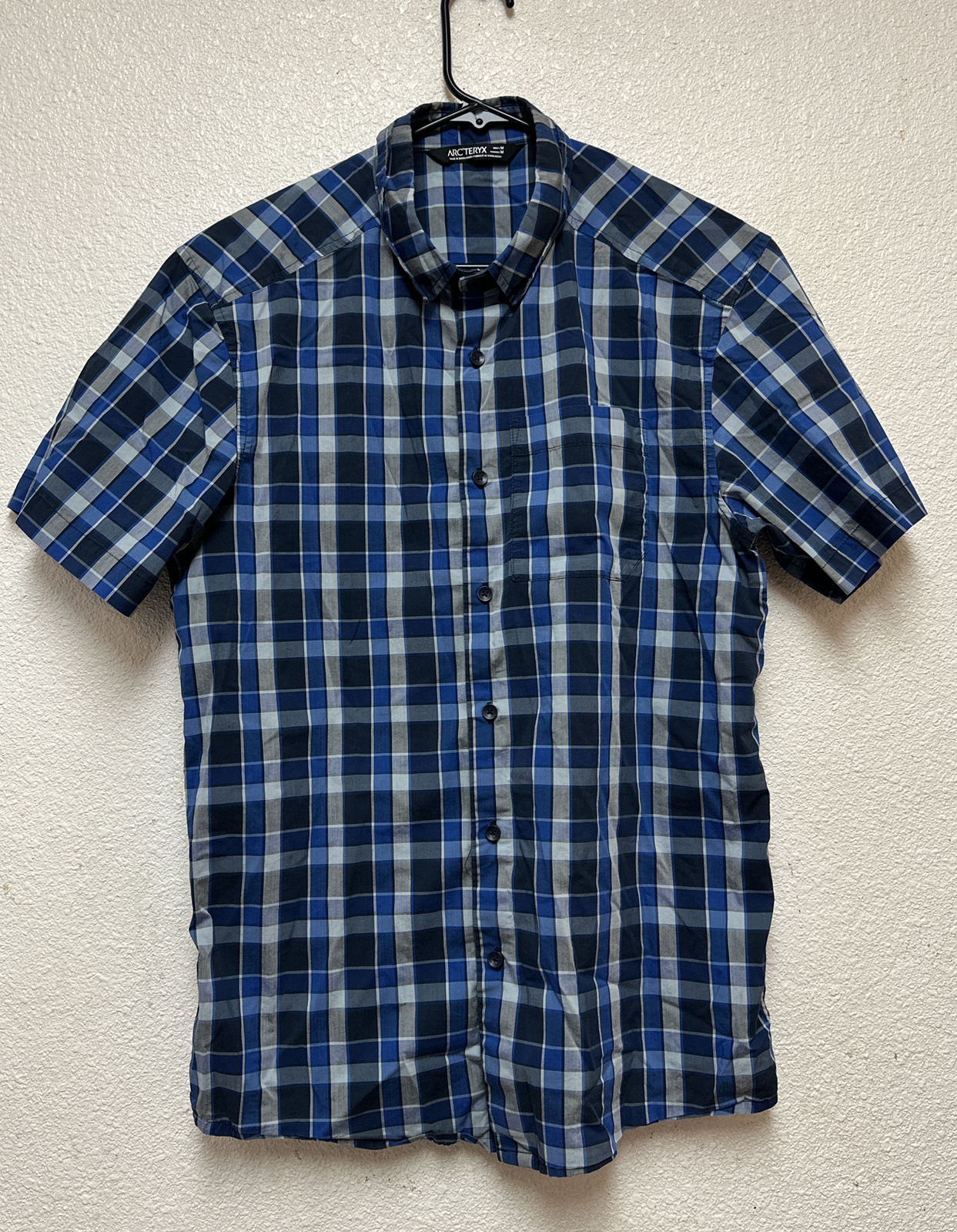 Camicia Arc'teryx Brohm SS con bottoni blu bianco a quadretti da uomo taglia M