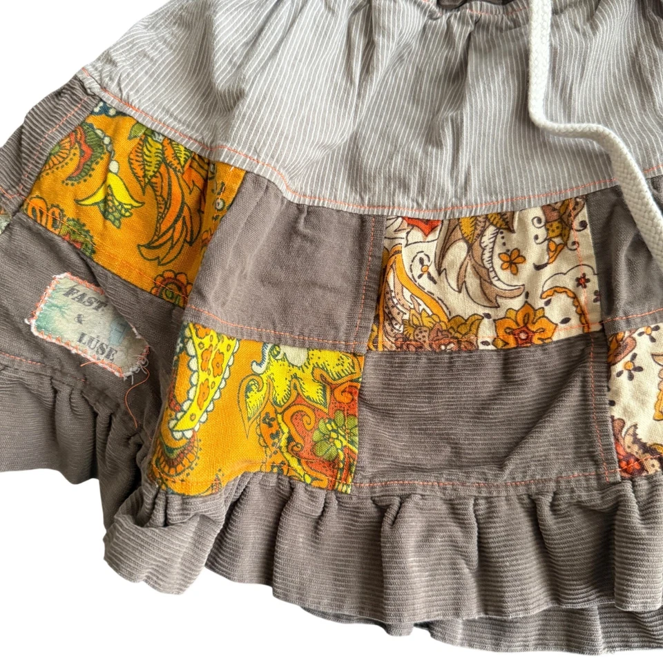 Falda de cintura elástica de pana con volantes y cordón vintage para niñas Foto 2 de 4