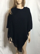 Women's NWT Cejon Wrap Back to Basics Fringe Black Poncho One Size