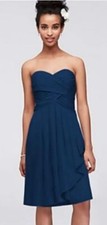 DAVID'S BRIDAL Strapless Short Crinkle Chiffon Dress with Front Cascade -Navy-2