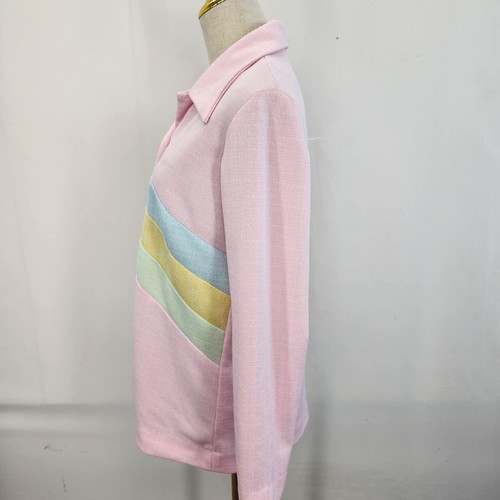 Vintage Miss Marilyn of Dallas Pink Pastel Chevron Leisure Poly Knit Top Mod - Picture 4 of 16