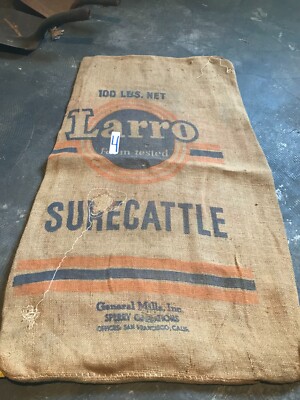 Vintage LARRO FARM Tested SURECATTLE San Fransisco Calif burlap empty sack