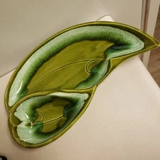 Vintage 60s Platter Santa Anita Ware Avocado Green Glaze Ceramic Dish Retro 14"