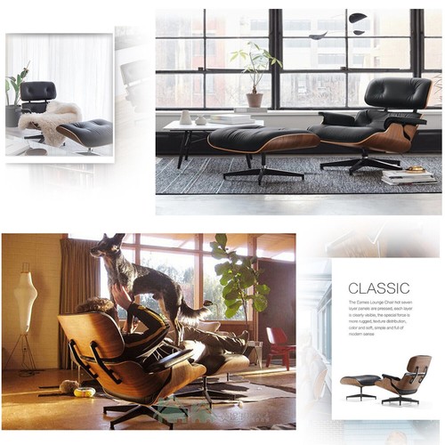 Pro Tall Eames Lounge Chair and Ottoman Italian Real Leather Armchair Recliner - Picture 5 of 22