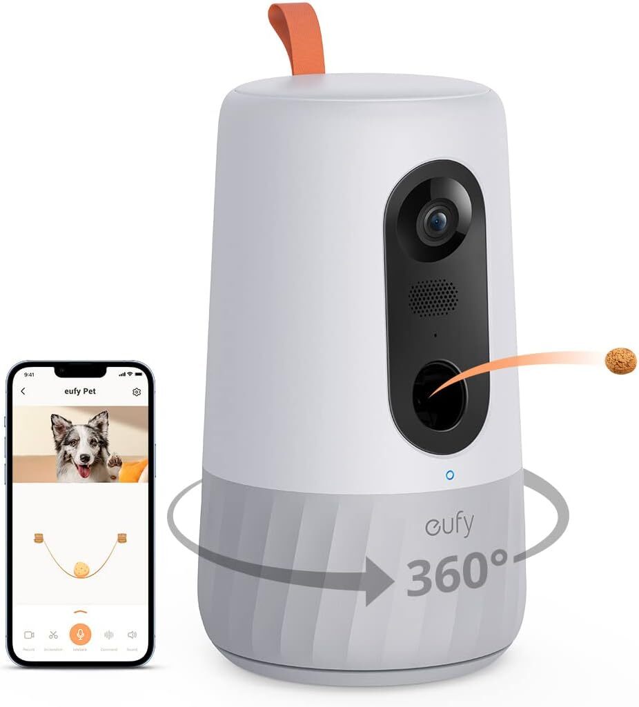 eufy 2K Pet Dog Camera Treat Dispenser 360° View 2-Way Audio App Control|Refurb