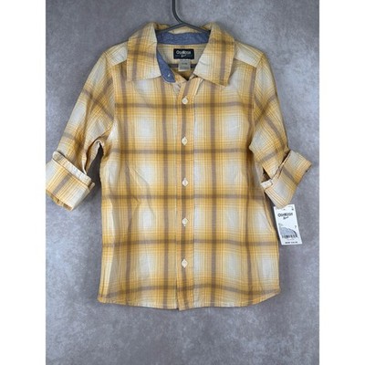 NWT OshKosh B'gosh Kids Plaid Button Down Shirt Size 7 Yellow White