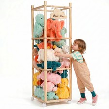 Stuffed Animal Storage Organizer, Wooden Stuffed Animal Zoo with Lockable Whe...