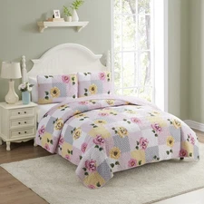 Quilt King Size Embroidered Oversized Soft and Luxurious Patch Quilt Set with...