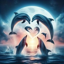 5D Diamond Art Kits for Adults Beginners, Dolphins Love Diamond Painting Kits,