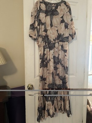 Vintage 80s Dress By Niki Size 13/14 Gray/Pink/Peach