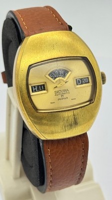 Vintage Sicura Jump Hour Gold-Plated Automatic Swiss Men's Watch