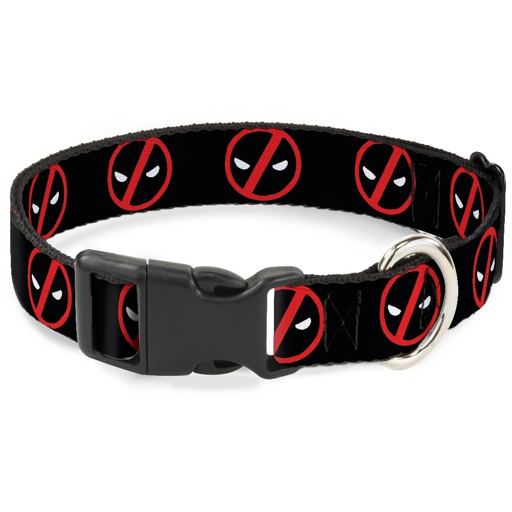 Plastic Clip Collar Deadpool Logo2 Black/Red/White Medium 11-16.5"