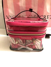 Victoria's Secret 4-IN-1 Train Case Cosmetic Travel Makeup Beauty Bag Set Pink
