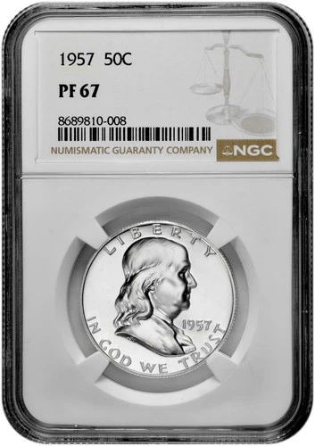 1957 50C Proof Silver Franklin Half Dollar NGC Graded PF 67 in New Holder