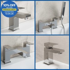 Modern Chrome Bathroom Square Tap Sets | Basin & Bath Taps with Shower & Waste
