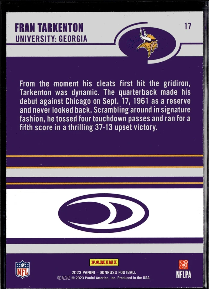2023 Donruss #17 Fran Tarkenton Retro 2003 - Image 2 of 2