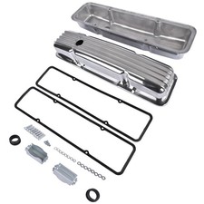 For Small Block 400 1958-1986 Polished Aluminum Finned Short Valve Cover Heads