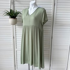 New Stevie Hender Green Crinkle V Neck Dress Short Sleeve Cottagecore Size L