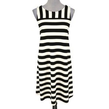 Loft Dress Petites LP PL Black White Stripe Stretch Knit Zip Sleeveless Unlined