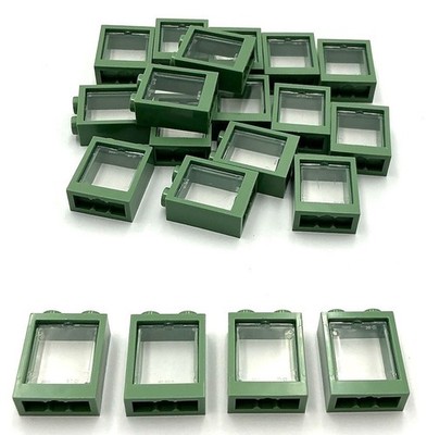 Lego 20 New Sand Green Windows 1 x 2 x 2 Flat Front Parts