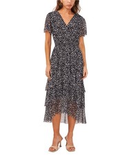 Vince Camuto Womens Mesh Tiered Midi Dress
