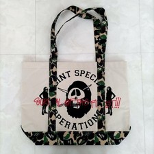 A BATHING APE BAPE Stussy Nylon Tote Bag Pouch Beige camouflage Band NEW