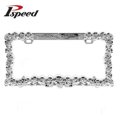 Universal USA Size PVD Chrome 3D Skull Plastic License Plate Frame Holder PVD