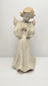 Vintage Porcelain Ceramic Angel Holding Heart Standing Figurine 11" Tall