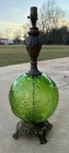 VINTAGE MIDCENTURY GRAPE PATTERN GREEN GLASS HURRICANE LAMP — photo 2
