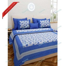 Jaipuri Rajasthani Printed Cotton Double Bed Sheet With 2 Pillow Cover 90x108