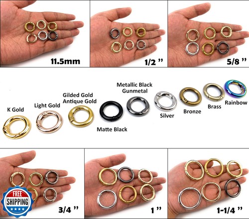 VersaKits 10 Pcs Round Carabiner Clips Gold 1/2 Inch Spring O Rings Clasps Sn - Picture 3 of 5