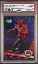 💎 RICKY WHITE PSA 10💎2023 BOWMAN UNIVERSITY CHROME 1st PURPLE MINI DIAMOND/399