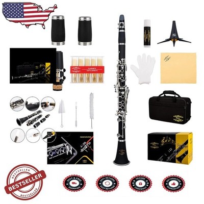 Pro Ebonite Bb Clarinet - 10 Reeds, Case, Stand -  Sound, Easy Play