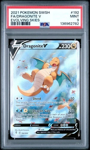2021 POKEMON SWORD & SHIELD EVOLVING SKIES #192 FULL ART/DRAGONITE V PSA 9