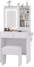 Umkleidetisch Makeup Schreibtisch mit Hocker LED Leuchtender Spiegel Ladestation