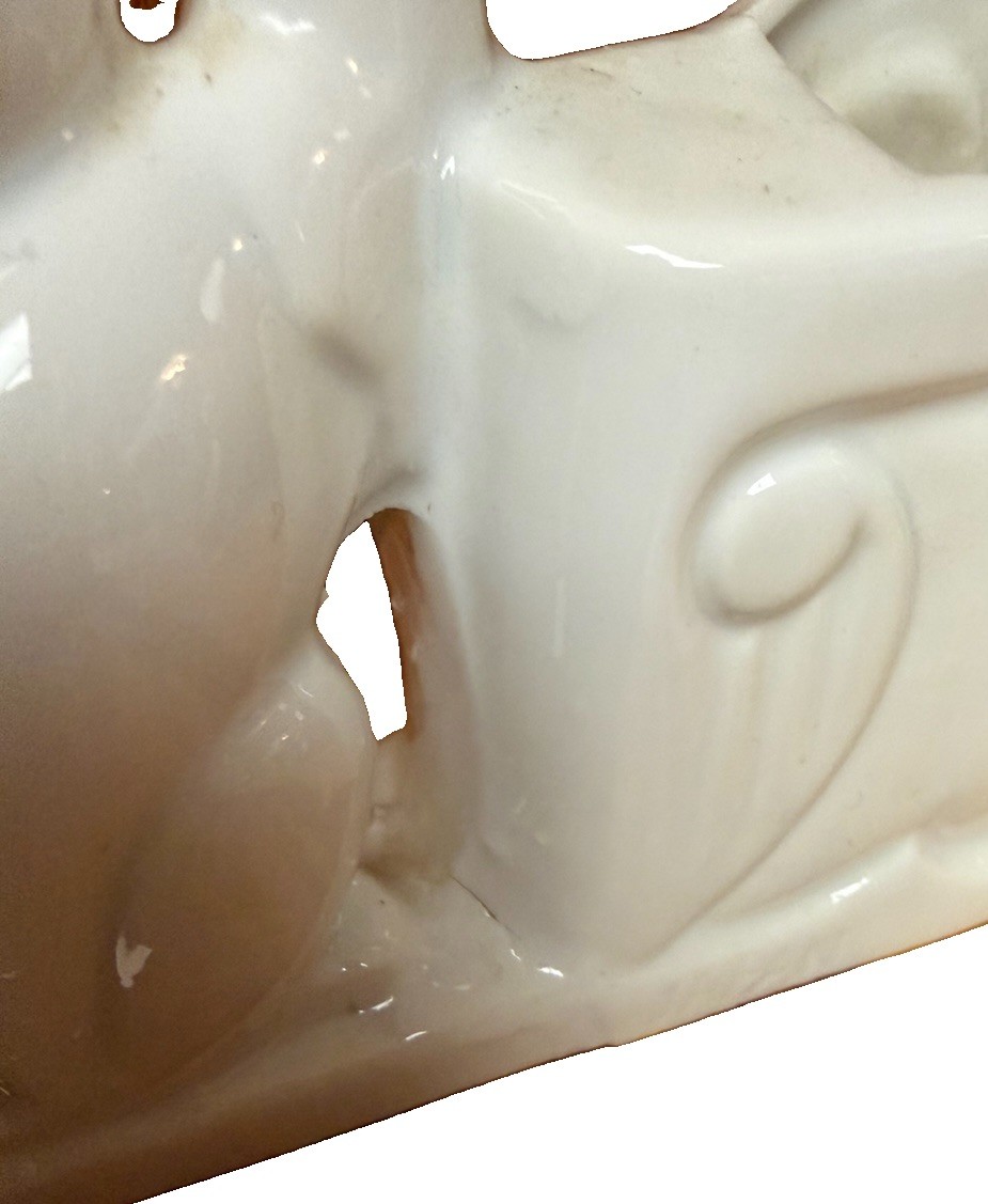Vintage Japan Ceramic Cat Planter 2 Cats Floral Mid Century Kitsch