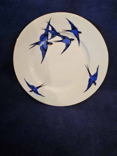 Blue Bird China 2 tazas de té, platillo, 2 platos laterales Checoslovaquia dorado años 30 - Imagen 10 de 14