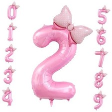 40 inch Number 2 Balloon with Bow Pink Happy Birthday Jumbo Pink Number 2