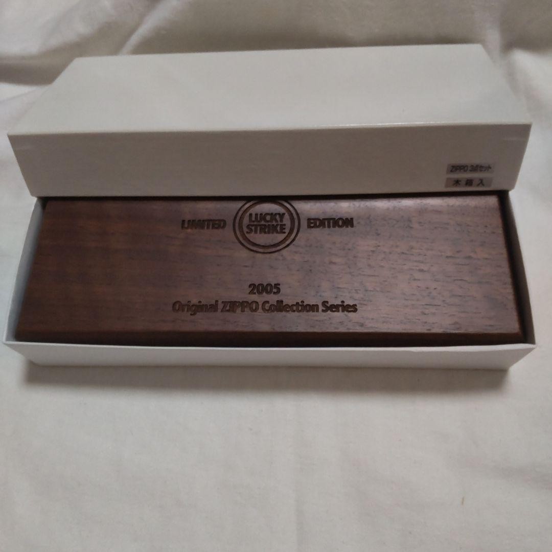 【新品未使用】LUCKY STRIKE zippo 2005 Lucky Strike Zippo 2005 3-Piece Set Wooden Box Collectible
