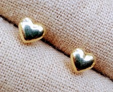 14k Puffy Heart Earrings Solid Gold 585 ZZ Stud Posts .4 Grams Pair