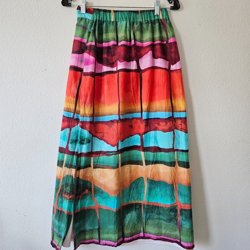 Willa Story XS Button Front Midi Harper Skirt Multicolor Cotton Lined Boho $195 - Picture 4 of 13