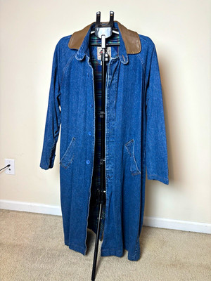 Blue Creek Jeans Men's Blue Long Overcoat Plaid Lined Spread Collar Button L