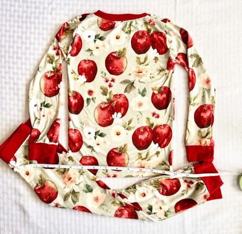 Showstoppers 2T Bamboo Pajama Set Apple Print Red Cuff Long Sleeve - Picture 6 of 7